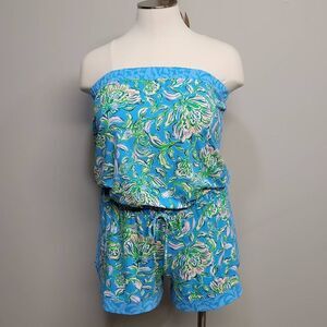 Lilly Pulitzer Romper Women Size XL NEW Rikki Strapless Blue Tropical Boho Beach